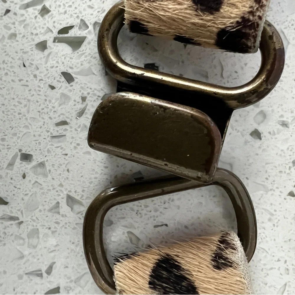 EUC Leopard Print Calfskin Elastic Belt Tan & Black OS
